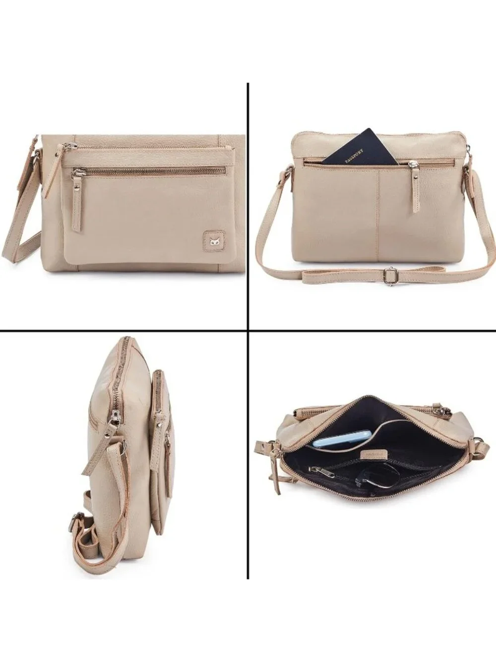 Women's Beige Genuine Leather Sling Purse with Adjustable Strap Crossbody bags